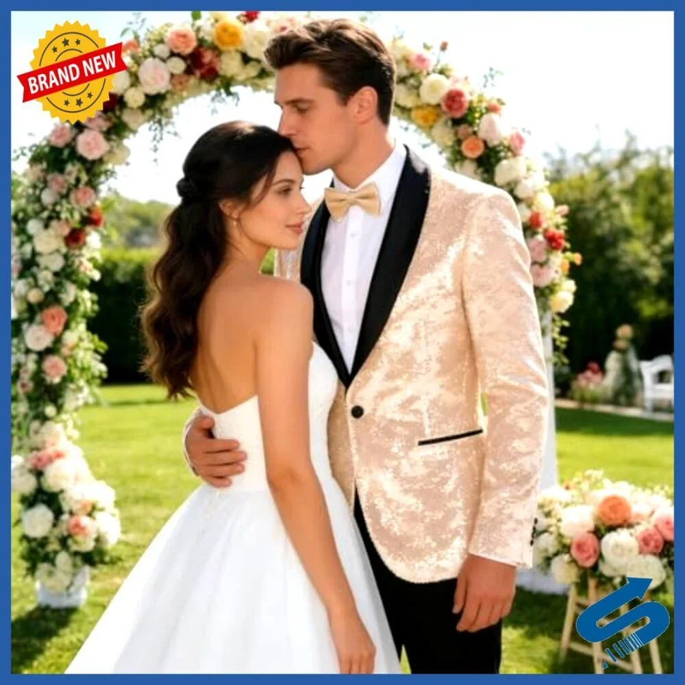 Men's Sequin Tuxedo Suit Set Slim Fit Prom Wedding Party Formal Attire